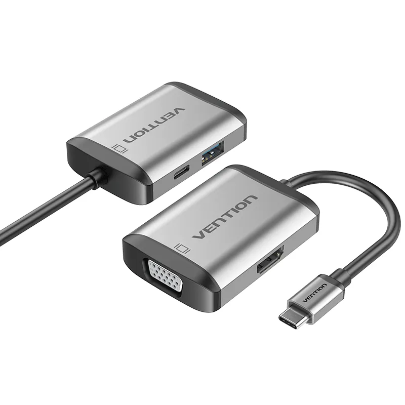 Vention Docking Station 4 en 1 USB-C a HDMI/VGA/USB 3.0/PD 87W - 0.15m - Gris