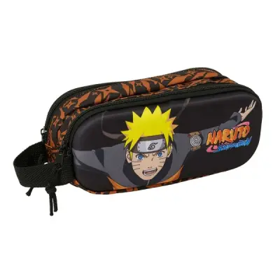 Safta Naruto Portatodo 3D con 2 Compartimentos y Asa Lateral - 21x8x6cm - Negro y Naranja