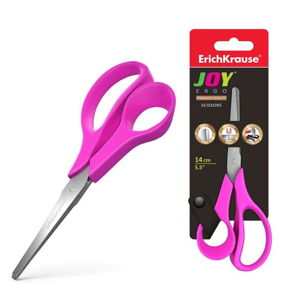 Erichkrause Joy Ergo Tijeras De Acero Inoxidable 14Cm - Extremos Redondeados - Resistente A La Corrosion - Mangos Ergonomicos - Colores Aleatorios Surtidos