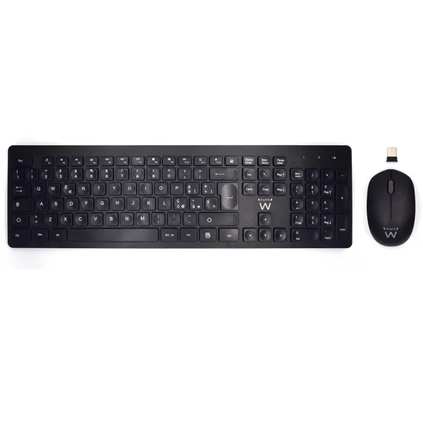 Ewent Pack Teclado + Raton Inalambricos - Receptor Usb-A 2.4Hz - 1000Dpi - Disposicion Italiana Qwerty It - Incluye Pilas Aa/Aaa - Teclas Concavas - Color Negro