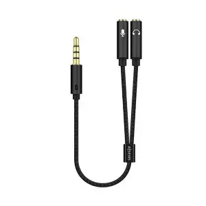 Aisens Cable Adaptador Audio Jack 3.5mm 4 Pines a 2xJack 3.5mm 3 Pines, Negro, 25 cm