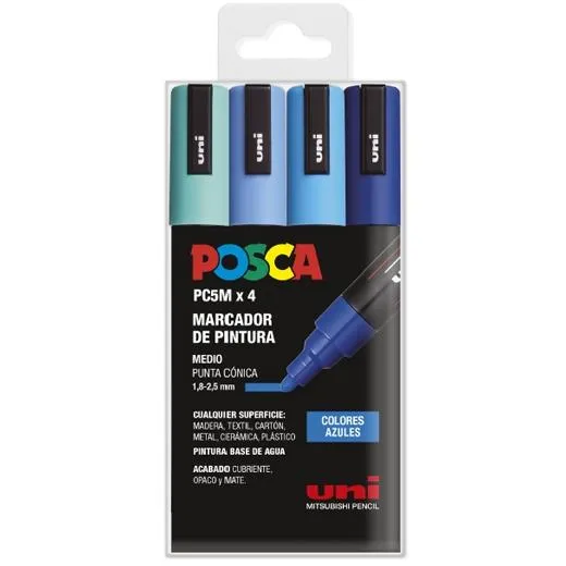 Posca Marcador  Pc-5M/4C No Permanente 1.8Mm-2.5Mm Colores Surtidos Azules -Estuche 4U-