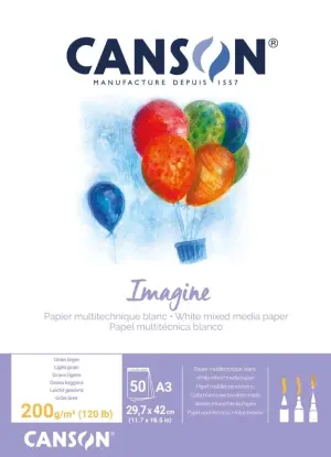 Canson Imagine Bloc Encolado 50 Hojas A3 200g Grano Fino Color Blanco 29.7x42cm