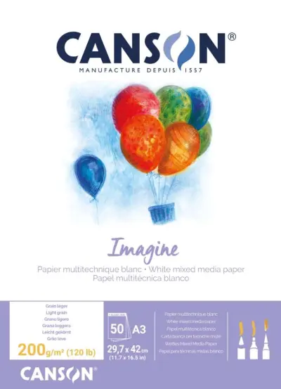 Canson Imagine Bloc Encolado 50 Hojas A3 200g Grano Fino Color Blanco 29.7x42cm