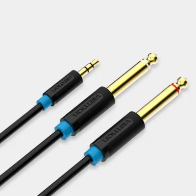 Vention Cable Estéreo Jack 3.5 Macho a 2x Jack 6.5 Macho - 0.5m - Negro