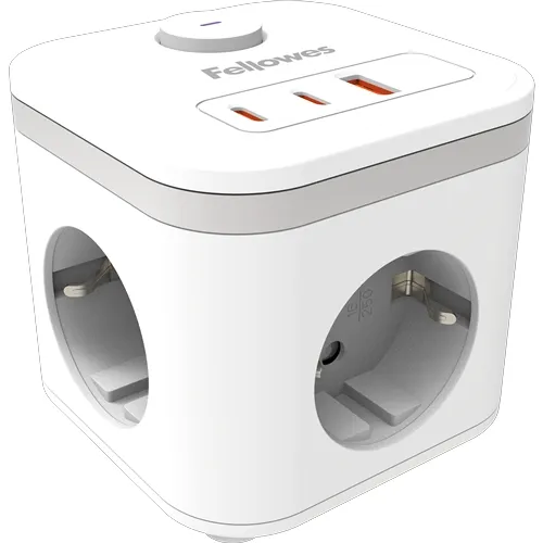 Fellowes Cubo Multienchufes De Sobremesa Con 3 Tomas 230V + 2X Usb-C 20W Max. - 1X Usb-A 18W Max. - Cable De 2M - Interruptor On/Off - Color Blanco