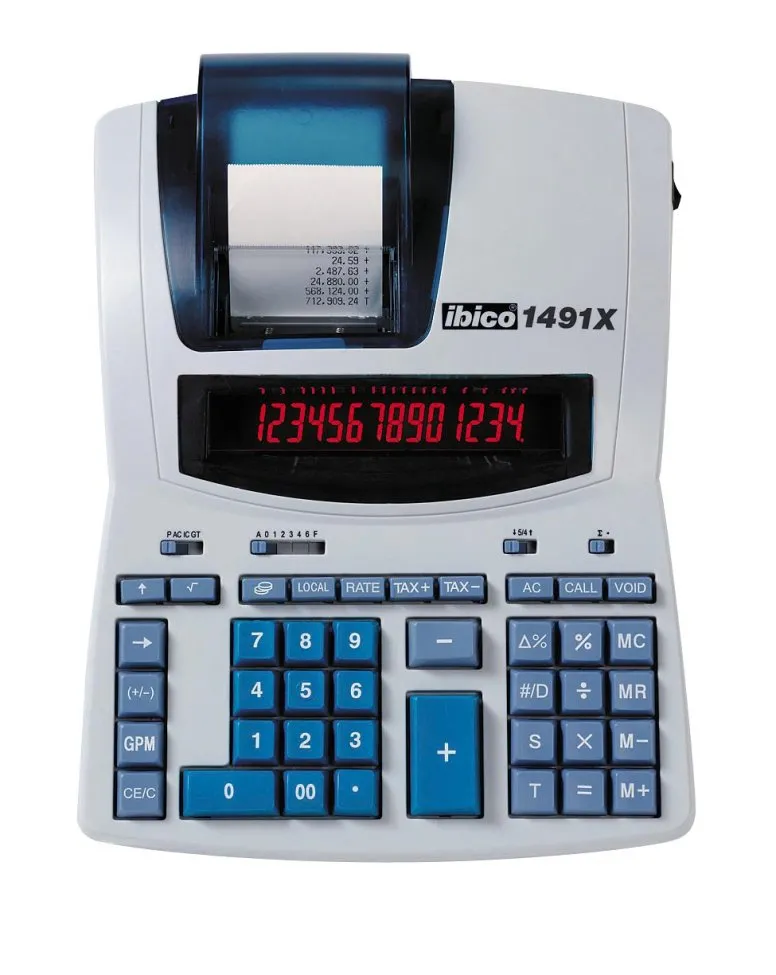 Ibico 1491X Calculadora Profesional Termica 14 Digitos - Pantalla LCD 2 Colores - Impresion en Negro - Velocidad 10 Lineas por Segundo