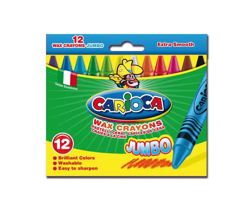 Carioca Maxi Pack de 12 Ceras Lavables Colores Brillantes Ø 12mm