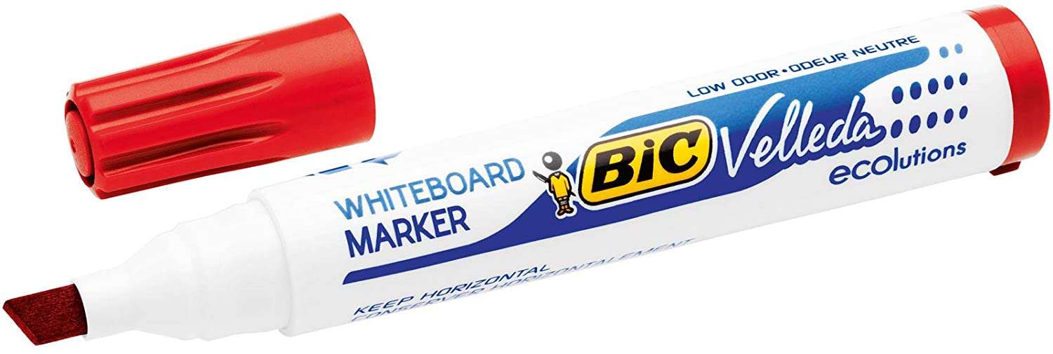 Bic Velleda 1751 Ecolutions Marcadores Para Pizarra - Punta Biselada - Trazo Entre 3Mm Y 5.5Mm - Tinta Con Base De Alcohol - Ecologico - Borrado Optimo - Color Rojo