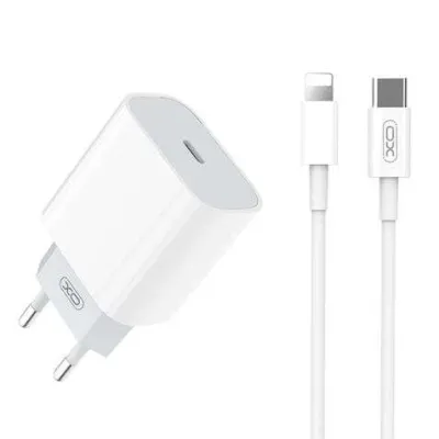 XO L77 Pack Cargador de Corriente 1x USB-C 20W Carga Rapida + Cable USB-C a Lightning 1m