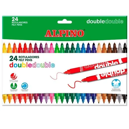 Alpino Rotuladores Double Punta Fina/Gruesa Estuche 24 Colores Surtidos