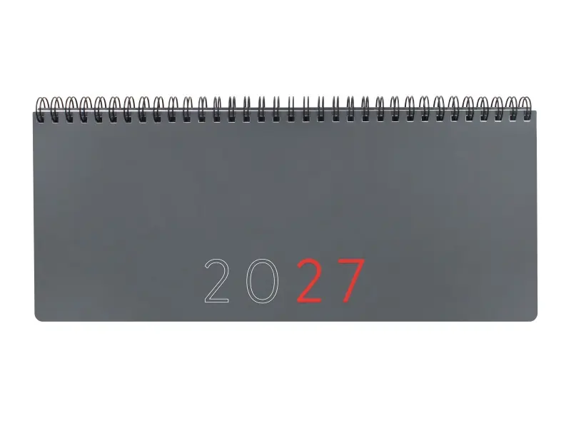 Finocam Planificador Sobremesa Internacional Anual 2027 Semana Vista Vertical 290x116mm Espiral Doble Tapa Polipropileno Color Gris