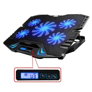 Ewent Soporte para Portatil - 5 Ventiladores Silenciosos hasta 17" - 2 Puertos USB - 5 Velocidades de Ventilador - 2 Modos de Enfriamiento - Color Negro