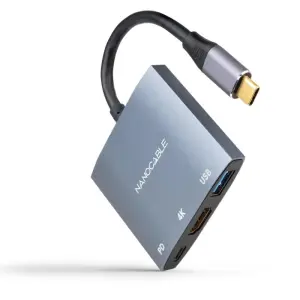 Nanocable Conversor USB-C a HDMI, USB 3.0 y USB-C PD - Color Gris