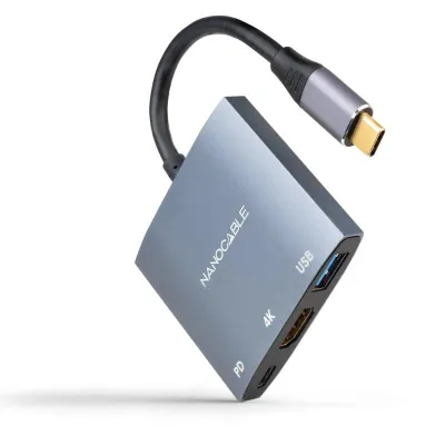 Nanocable Conversor USB-C a HDMI, USB 3.0 y USB-C PD - Color Gris