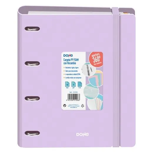 Dohe Carpeta Anillas Mixtas 4X35Mm Recambio A4 100H 5X5Mm 90Gr 4 Separadores Polyfoam Morado Pastel