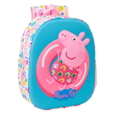 Safta Mochila 3D Peppa Pig con Asa de Mano y Portabotellas Lateral 27x33x10cm Azul/Rosa