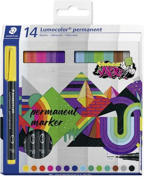 Staedtler Lumocolor 318 Pack De 14 Rotuladores Permanentes - Trazo Fino 0.6Mm - Secado Rapido - Muy Poco Olor - Colores Surtidos