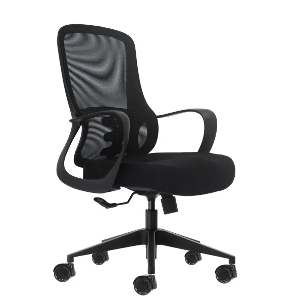 Oqonos Cherg 006 Silla De Oficina Ergonomica Con Respaldo De Malla Transpirable, Piston De Gas Clase 4, Soporte Lumbar, Reposabrazos Fijos, Asiento Ergonomico Moldeado Y Ruedas De Silicona - Negro