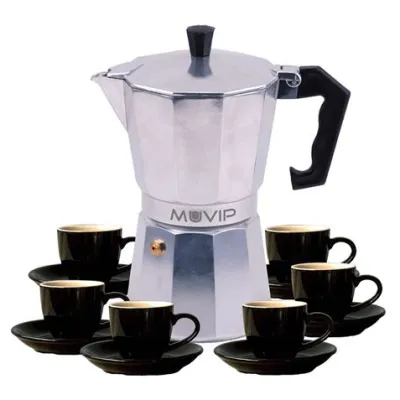 Muvip Cafetera de Aluminio 6 Tazas con Mango de Baquelita Termoresistente