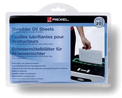Rexel Pack de 20 Hojas Lubricantes para Destructoras de Papel