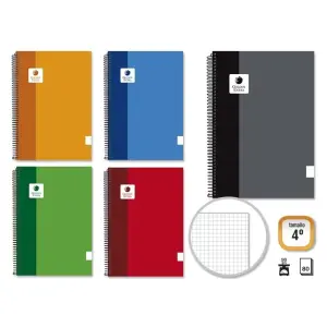 Golden Cuaderno Espiral 80 Hojas 90g Cuadricula Margen Remarcado Tapa Forrada Colores Surtidos