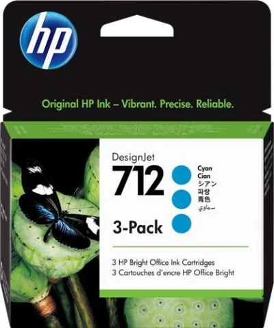 HP 712 Pack de 3 Cartuchos de Tinta Originales Color Cian
