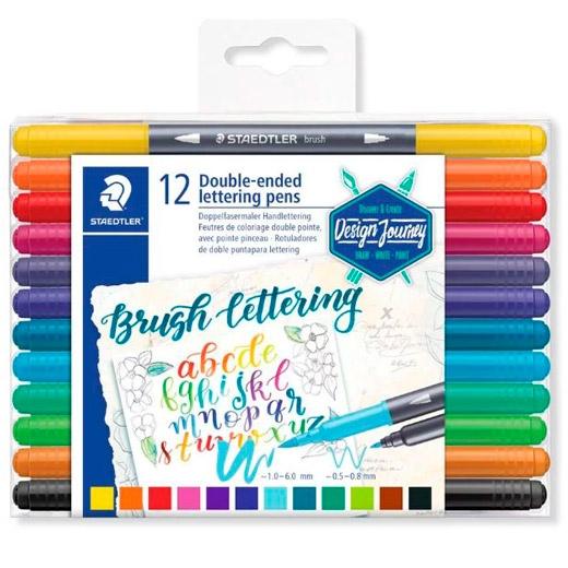 Staedtler Rotuladores Brush Lettering Doble Punta Fina/Pincel C/Surtidos Estuche 12 Ud