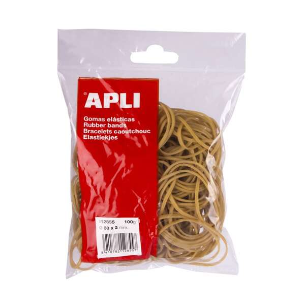 Apli Bolsa De Gomas Elasticas Ø 80X2Mm 100Grs - Gran Elasticidad Y Excelente Resistencia - 70% De Caucho Natural