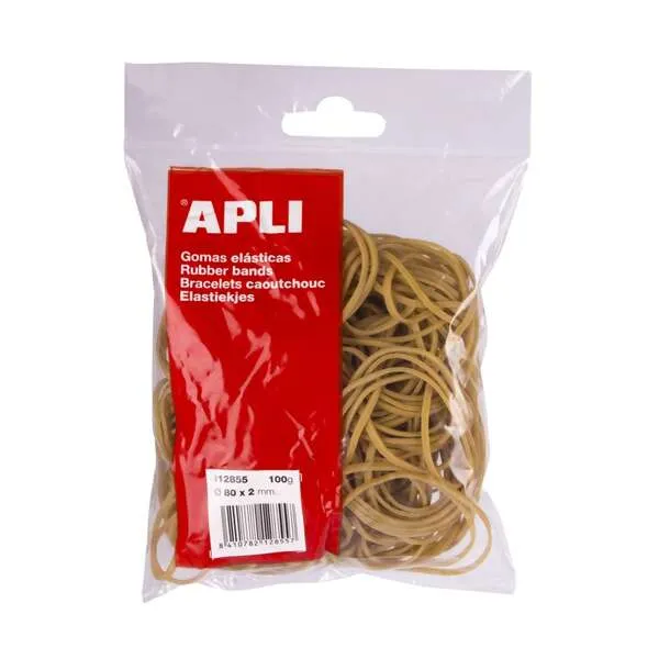 Apli Goma Elástica Marrón Caucho 80x2mm 100g - Papelería y Oficina