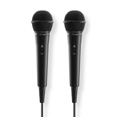 Hama Karaoke Pack de 2 Micrófonos Dinámicos Cardioide 2.5m Jack 3.5mm Negro
