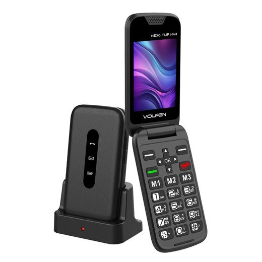 Volfen Telefono Movil Nexo Flip Tipo Choncha Con Base Negro