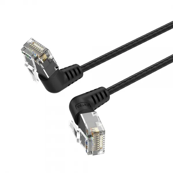 Vention Cable De Red Utp Rj45 Slim Cat.6A Cabeza Rotatoria 360º Angulo Recto - 0.5M - Color Negro