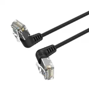 Vention Cable de Red UTP RJ45 Slim Cat.6A 360º Rotatorio Ángulo Recto 0.5m Negro