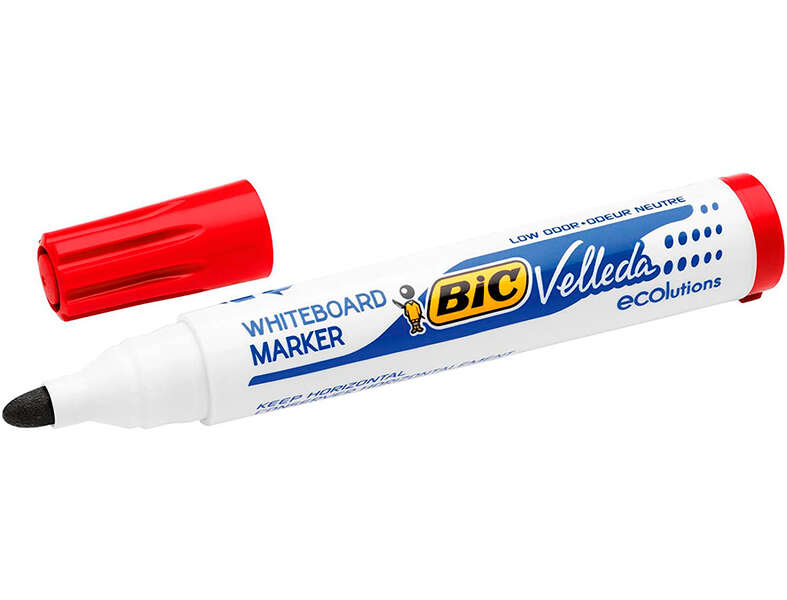 Bic Velleda 1701 Ecolutions Marcadores Para Pizarra - Punta Redonda - Trazo De 1.5 Mm - Tinta Con Base De Alcohol - Ecologico - Borrado Optimo - Color Rojo