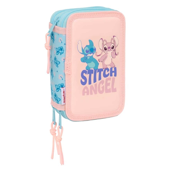 Safta Stitch Ohana Plumier De 3 Pisos - 37 Piezas - 1.3L - Goma - Lapiz - Boligrafos - Sacapuntas - Reglas - 16 Colores - 14 Rotuladores - 125X55X195Mm - Color Rosa Pastel