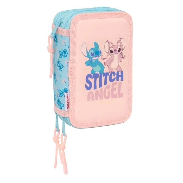 Safta Stitch Ohana Plumier De 3 Pisos - 37 Piezas - 1.3L - Goma - Lapiz - Boligrafos - Sacapuntas - Reglas - 16 Colores - 14 Rotuladores - 125X55X195Mm - Color Rosa Pastel