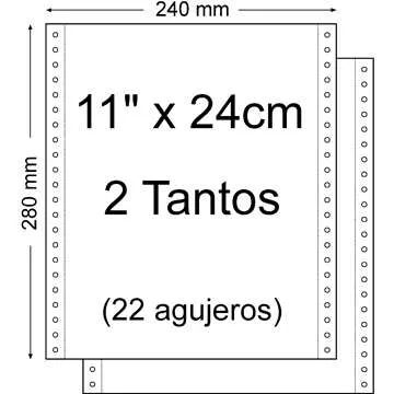 Papel Continuo 11" x 240mm - Juego de 2 - 1.500 Unidades - Color Blanco
