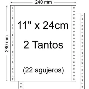 Papel Continuo 11" x 240mm - Juego de 2 - 1.500 Unidades - Color Blanco