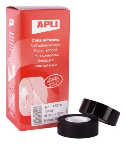 Apli Cinta Adhesiva Negra 19mm x 33m Resistente al Agua para Uso en Exteriores