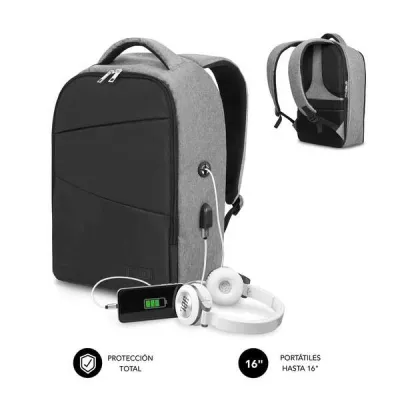 Subblim Mochila Antirrobo para Portátiles 15,6" con Espacio Acolchado y Doble Cremallera - Negro/Gris