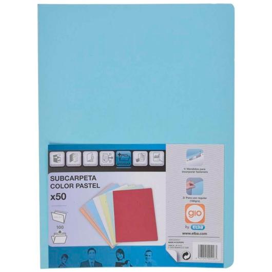 Gio Subcarpeta Simple Cartulina Folio 180Gr Azul Pastel -50U-