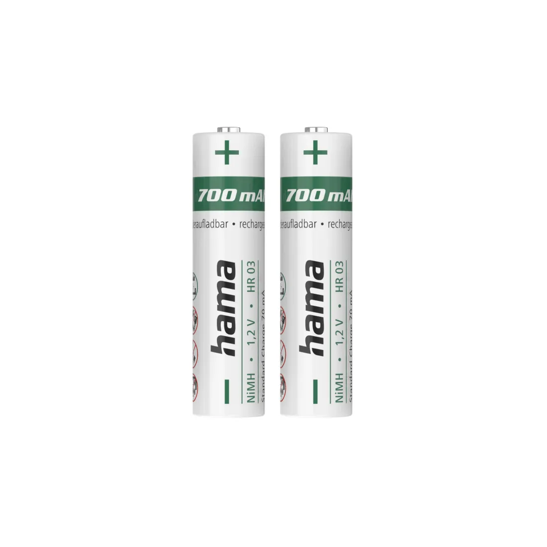 Hama Pack De 2 Pilas Recargables AAA NiMH 1.2V 700mAh Color Blanco