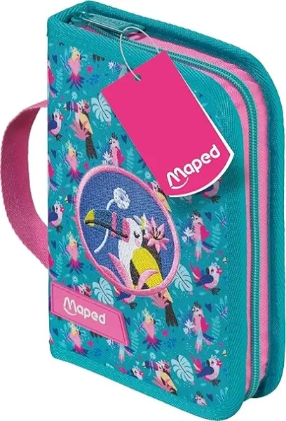 Maped Tropical Estuche con 31 Artículos: Goma, Sacapuntas, Lápiz HB, 2 Bolígrafos, Regla, 12 Lápices de Colores, 12 Rotuladores y Subrayador