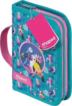Maped Tropical Estuche con 31 Artículos: Goma, Sacapuntas, Lápiz HB, 2 Bolígrafos, Regla, 12 Lápices de Colores, 12 Rotuladores y Subrayador