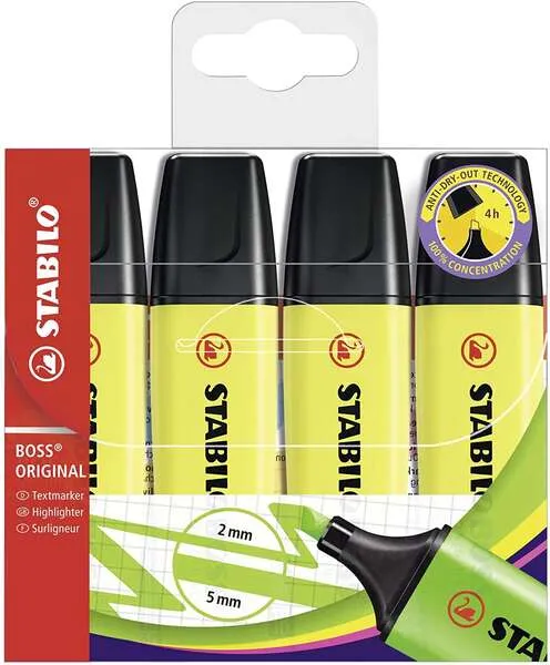 Stabilo Marcador Fluorescente Boss Original Amarillo Blíster 4 Unidades