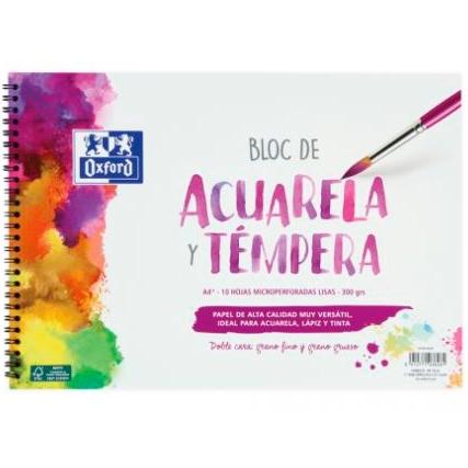 Oxford Bloc Pintura Acuarela Y Témpera 10H 300Gr Espiral A4+ Liso Blanco