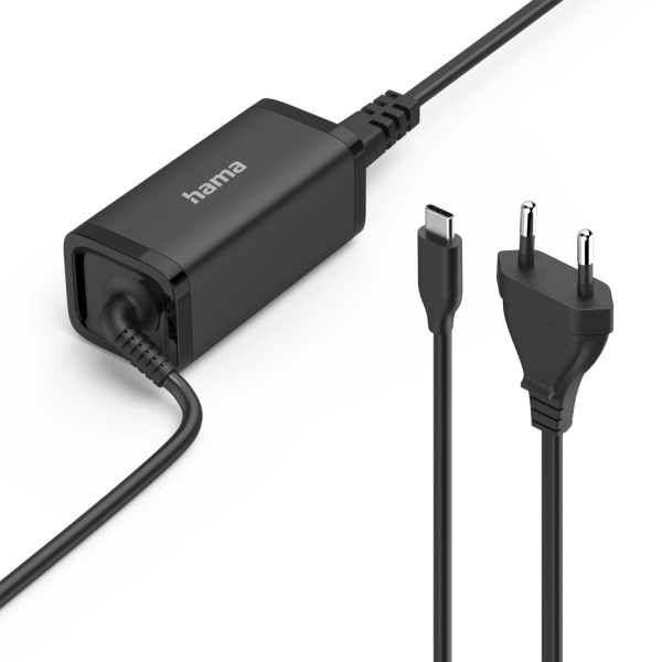 Hama Essential Fuente De Alimentacion Universal Para Portatil - Potencia 45W - Voltaje 5-20V - Cable De Entrada 1.2M - Cable De Salida 1.2M - Power Delivery - Gan - Color Negro