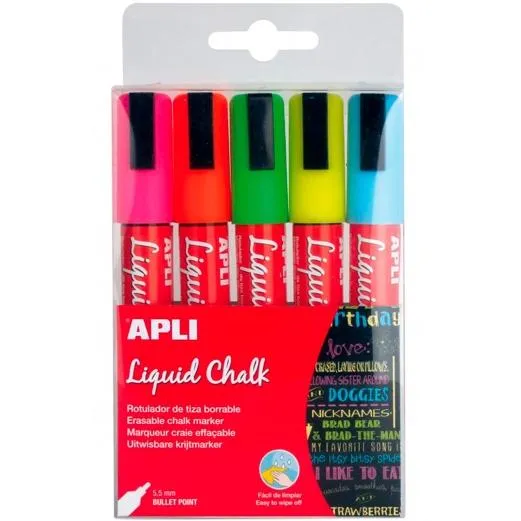 Apli Marcador De Tiza Líquida Punta Redonda 5,5Mm Colores Surtidos Blíster 5 Ud