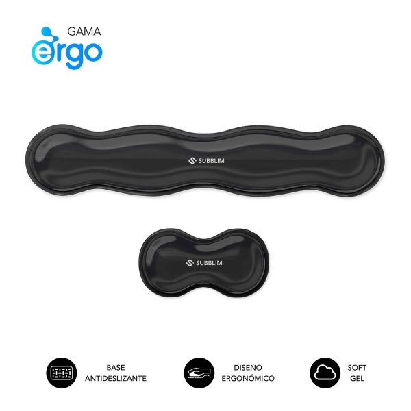Subblim Pack Ergo Crystal Flex Reposamuñecas Para Teclado Y Raton - Gel Refrigerante Autoajustable - Diseño Ondulado Ergonomico - Base Antideslizante - Color Negro